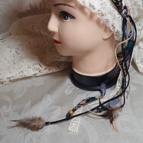 Boho Braided\Feathered Hairband with Tails - Picture 3 of 8